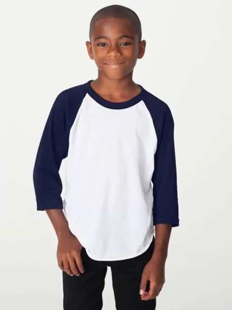  YOUTH 3/4 SLEEVE RAGLAN TEE - American Apparel White Neon Heather Blue