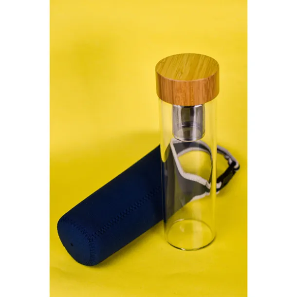 GOURMET 600 ml glass bottle with tea infuser, 600 ml Dark Blue