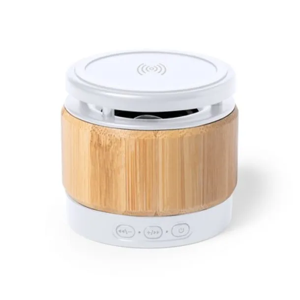  Bamboo wireless speaker 3W, wireless charger 5W white