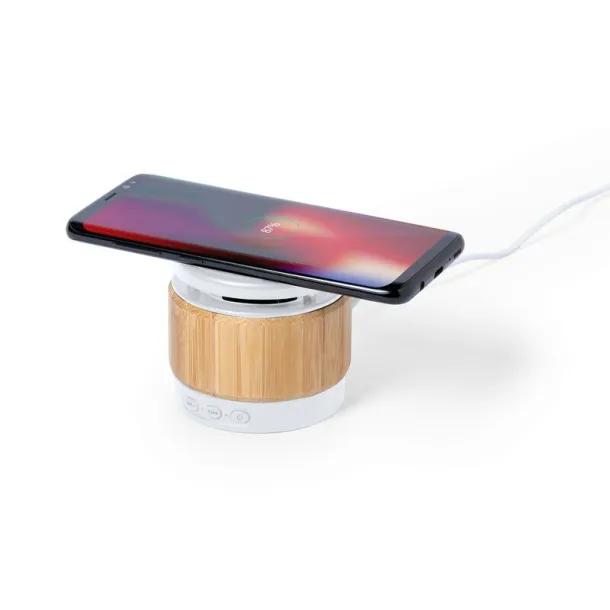  Bamboo wireless speaker 3W, wireless charger 5W white