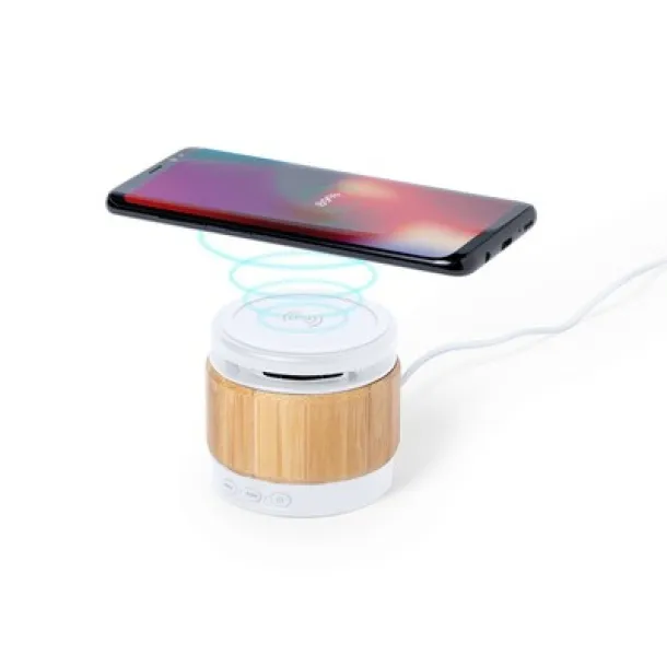  Bamboo wireless speaker 3W, wireless charger 5W white