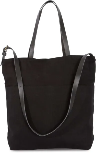  HANDBAG WITH LEATHER SHOULDER STRAP - 310 g/m² - Kimood Black