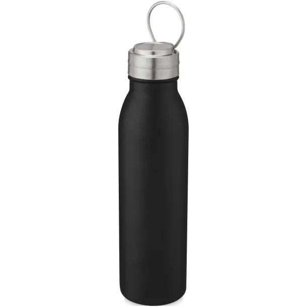 Harper 700 ml stainless steel sport bottle with metal loop - Unbranded Solid black