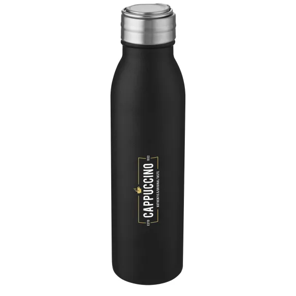 Harper 700 ml stainless steel sport bottle with metal loop - Unbranded Solid black