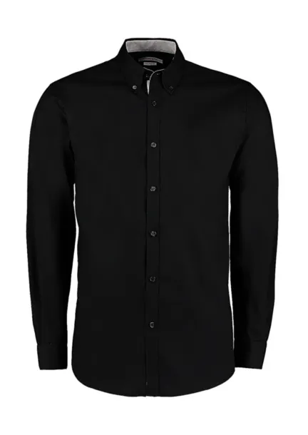  Tailored Fit Premium Contrast Oxford Shirt - Kustom Kit Black Silver