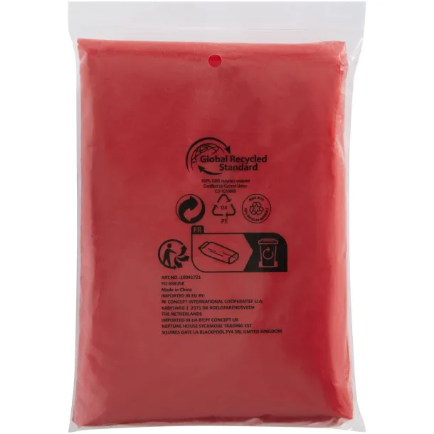 Mayan recycled plastic disposable rain poncho with storage pouch Red