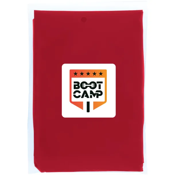 Mayan recycled plastic disposable rain poncho with storage pouch Red