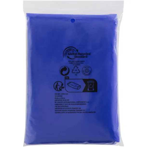 Mayan recycled plastic disposable rain poncho with storage pouch Royal blue