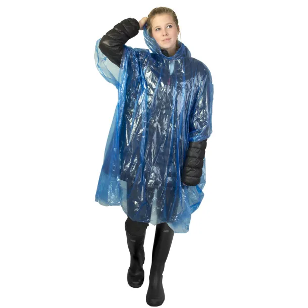 Mayan recycled plastic disposable rain poncho with storage pouch Royal blue