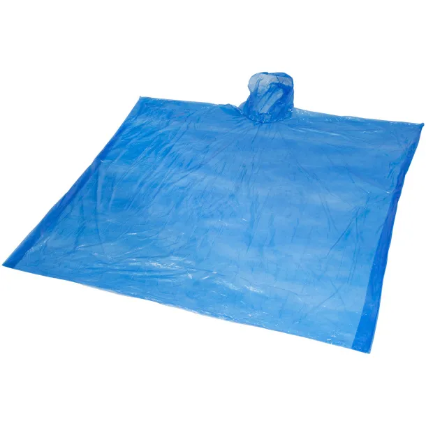 Mayan recycled plastic disposable rain poncho with storage pouch Royal blue