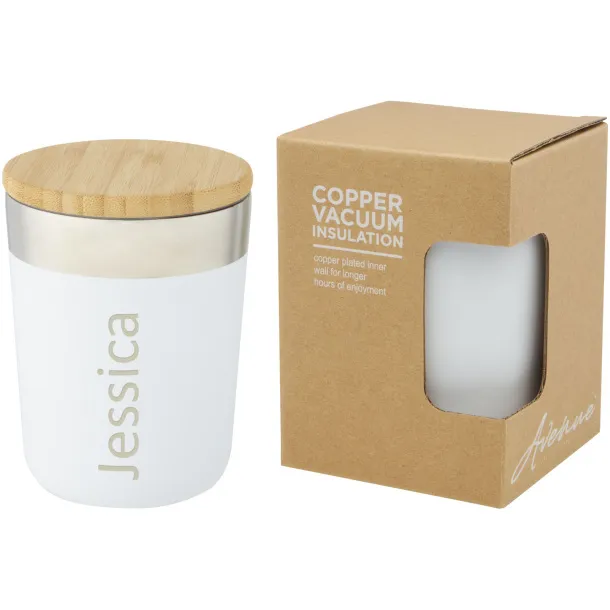 Lagan 300 ml copper vacuum insulated stainless steel tumbler with bamboo lid - Unbranded White