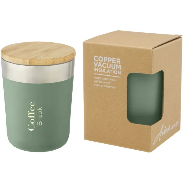 Lagan 300 ml copper vacuum insulated stainless steel tumbler with bamboo lid Heather green