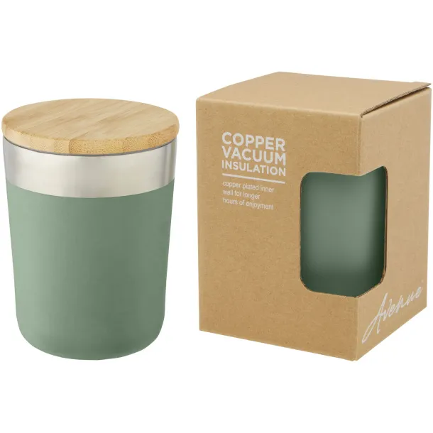 Lagan 300 ml copper vacuum insulated stainless steel tumbler with bamboo lid Heather green