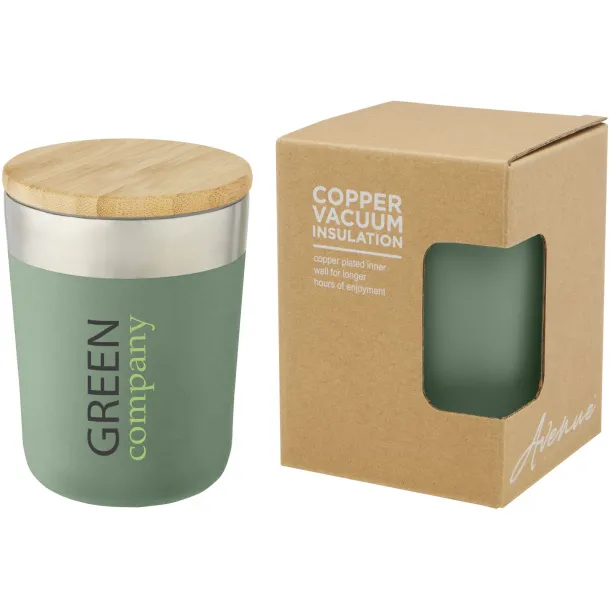 Lagan 300 ml copper vacuum insulated stainless steel tumbler with bamboo lid Heather green