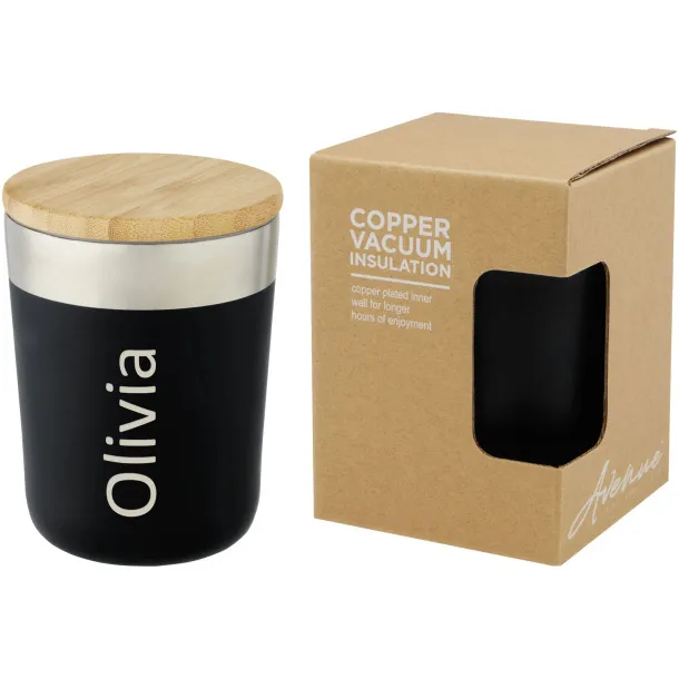 Lagan 300 ml copper vacuum insulated stainless steel tumbler with bamboo lid Solid black