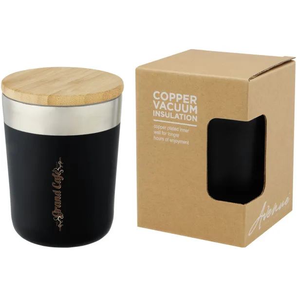 Lagan 300 ml copper vacuum insulated stainless steel tumbler with bamboo lid Solid black