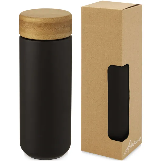 Lumi 300 ml ceramic tumbler with bamboo lid Solid black