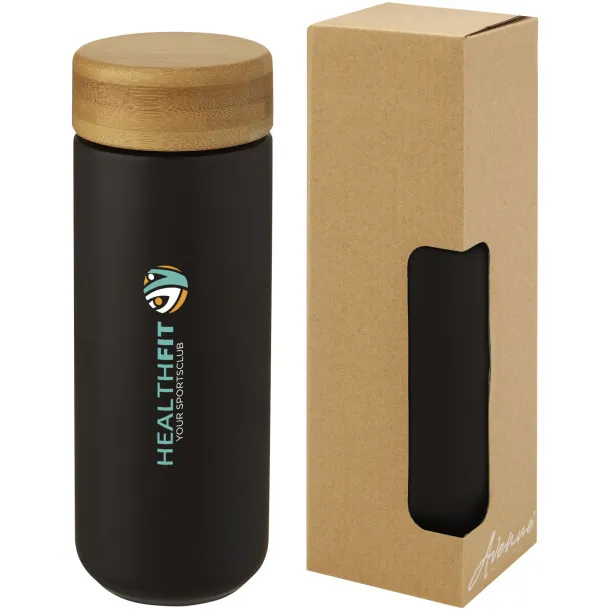 Lumi 300 ml ceramic tumbler with bamboo lid Solid black