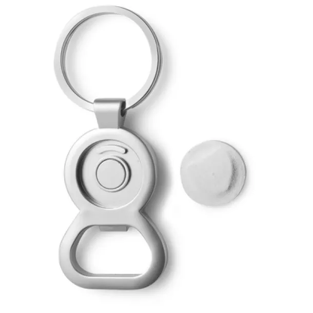  Keyring with shopping cart coin and bottle opener silver