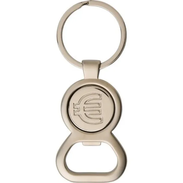  Keyring with shopping cart coin and bottle opener silver