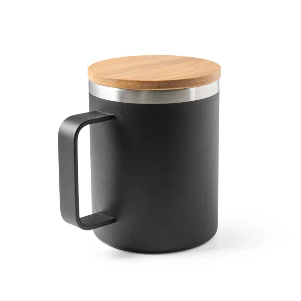 LAUDA Mug in 90% recycled stainless steel with bamboo lid 420 mL Black