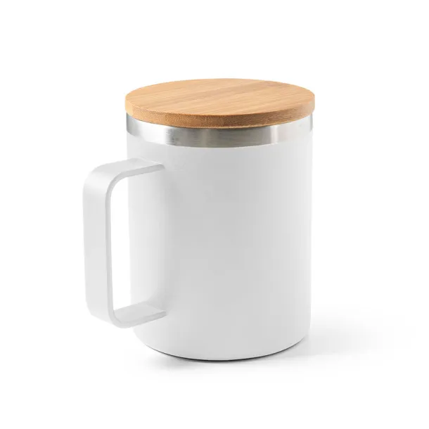 LAUDA Mug in 90% recycled stainless steel with bamboo lid 420 mL White