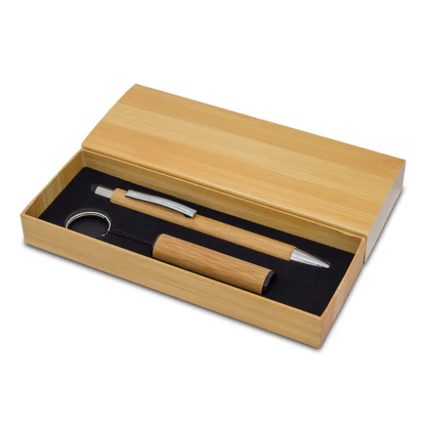 PELAK bamboo pen and torch keychain in a gift box Beige