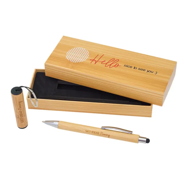 PELAK bamboo pen and torch keychain in a gift box Beige