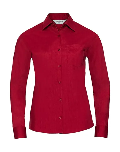  Ladies' LS Poplin Shirt - Russell Collection Classic Red