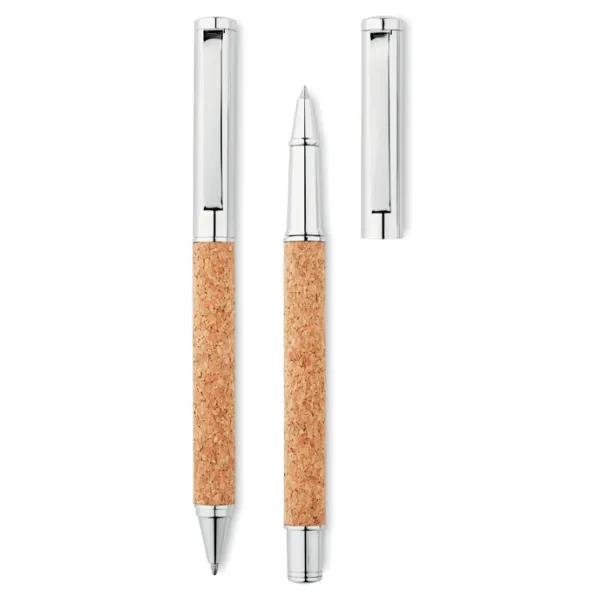 QUERCUS Metal Ball pen set in cork box Wood