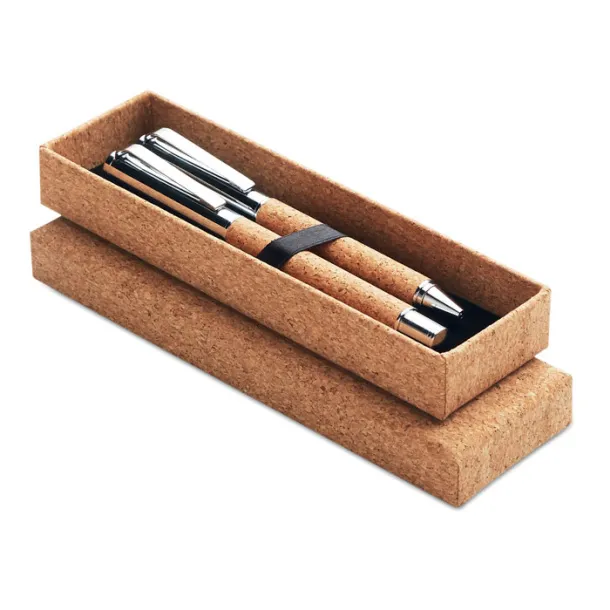 QUERCUS Metal Ball pen set in cork box Wood