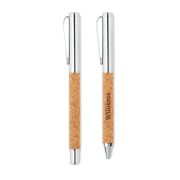 QUERCUS Metal Ball pen set in cork box Wood