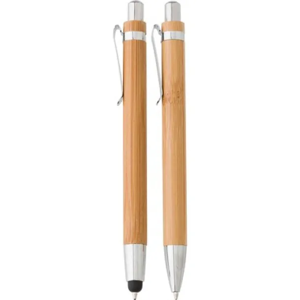  Writing set, bamboo ball pen with touch pen and mechanical pencil brown