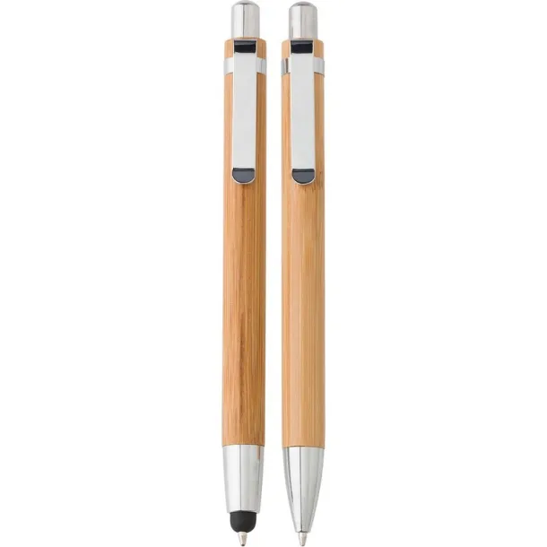  Writing set, bamboo ball pen with touch pen and mechanical pencil brown