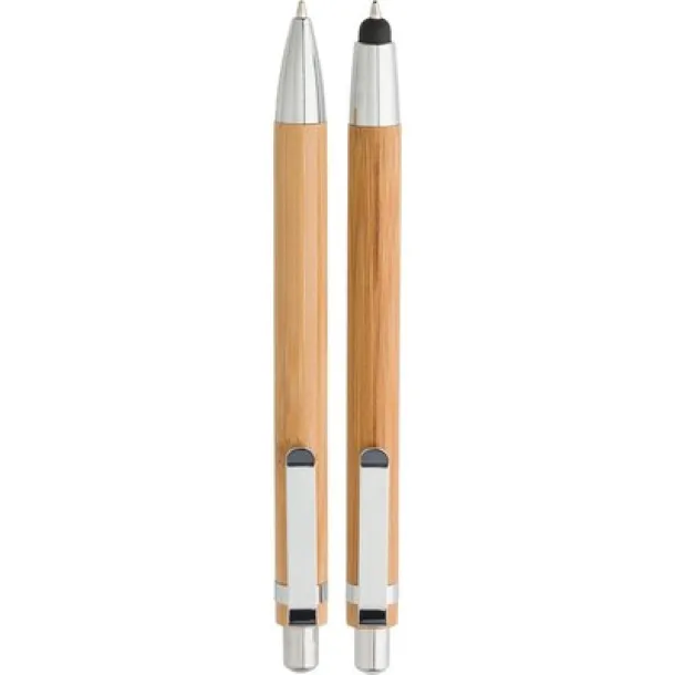  Writing set, bamboo ball pen with touch pen and mechanical pencil brown