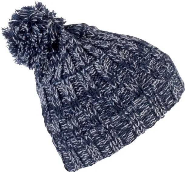  BOBBLE BEANIE - K-UP Navy Twist White