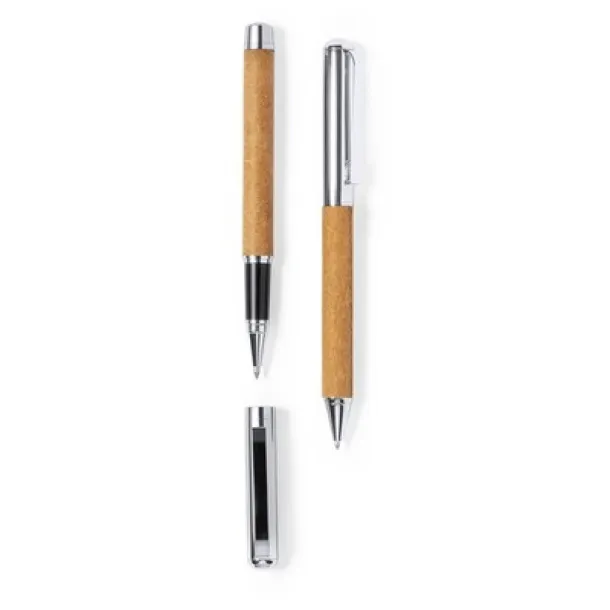  Recycled leather writing set, ball pen and roller ball pen neutral