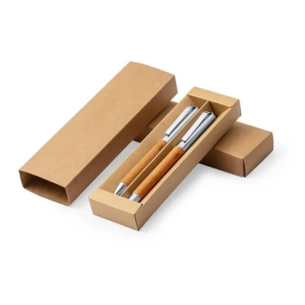  Recycled leather writing set, ball pen and roller ball pen neutral