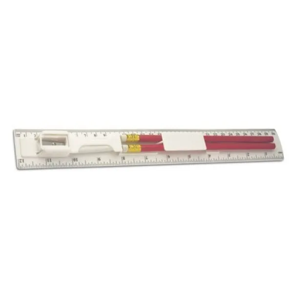  Ruler, 2 pencils, pencil sharpener and eraser white