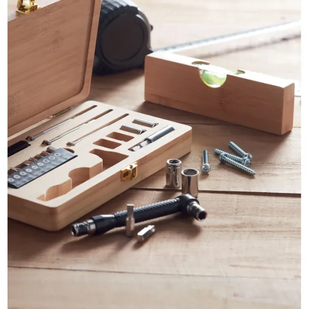 GALLAWAY 21 pcs tool set in bamboo case Wood