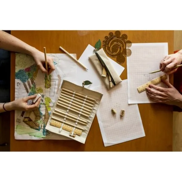  School set, pencil case, 12 pencils, ruler, eraser and pencil sharpener beige