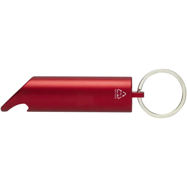 Flare RCS recycled aluminium IPX LED light and bottle opener with keychain Red