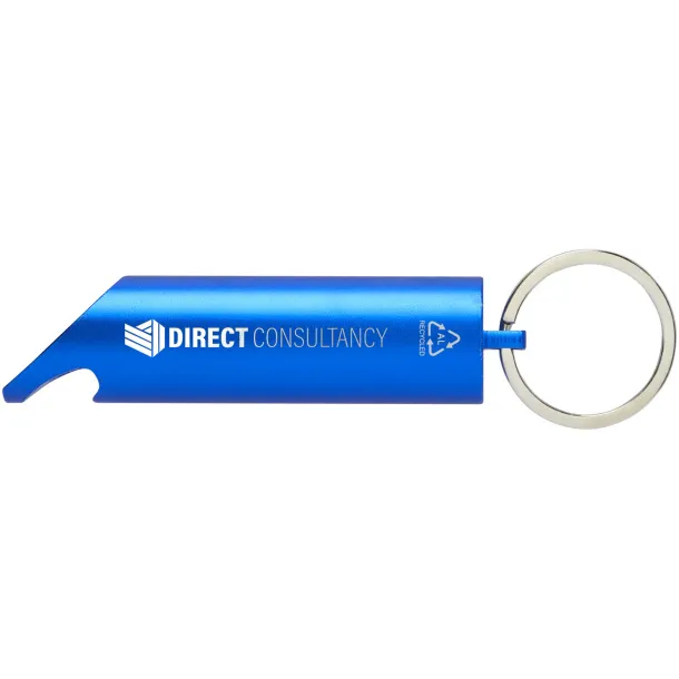 Flare RCS recycled aluminium IPX LED light and bottle opener with keychain Royal blue