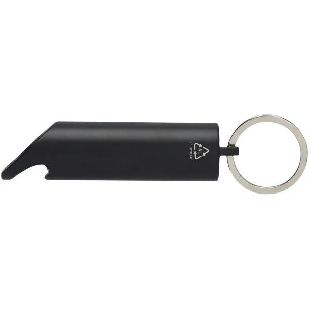 Flare RCS recycled aluminium IPX LED light and bottle opener with keychain Solid black