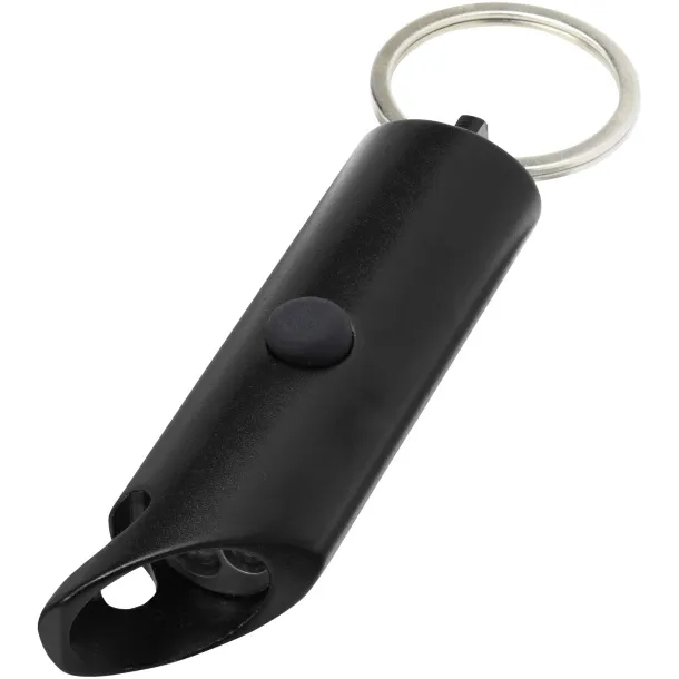 Flare RCS recycled aluminium IPX LED light and bottle opener with keychain Solid black