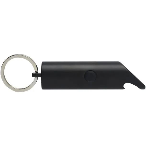 Flare RCS recycled aluminium IPX LED light and bottle opener with keychain Solid black