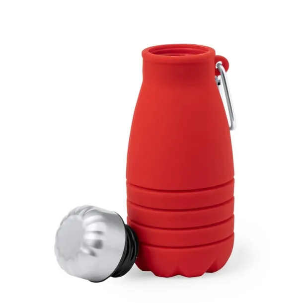  Foldable sports bottle 550 ml with carabiner clip red