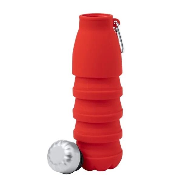  Foldable sports bottle 550 ml with carabiner clip red