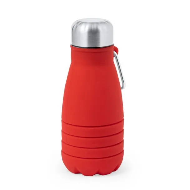  Foldable sports bottle 550 ml with carabiner clip red