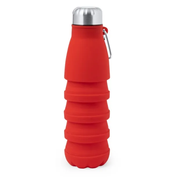  Foldable sports bottle 550 ml with carabiner clip red